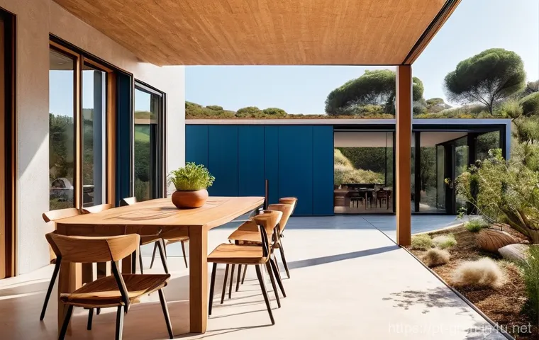 친환경 건축과 공기질 관리 솔루션 - **Prompt:** A modern, sustainable family home exterior in a sun-drenched Portuguese landscape. The a...