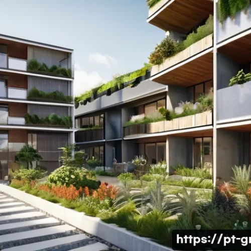 Home 32 친환경 건축 실기 시험 준비 방법 - A detailed architectural visualization of a sustainable residential building in a Brazilian urban se...