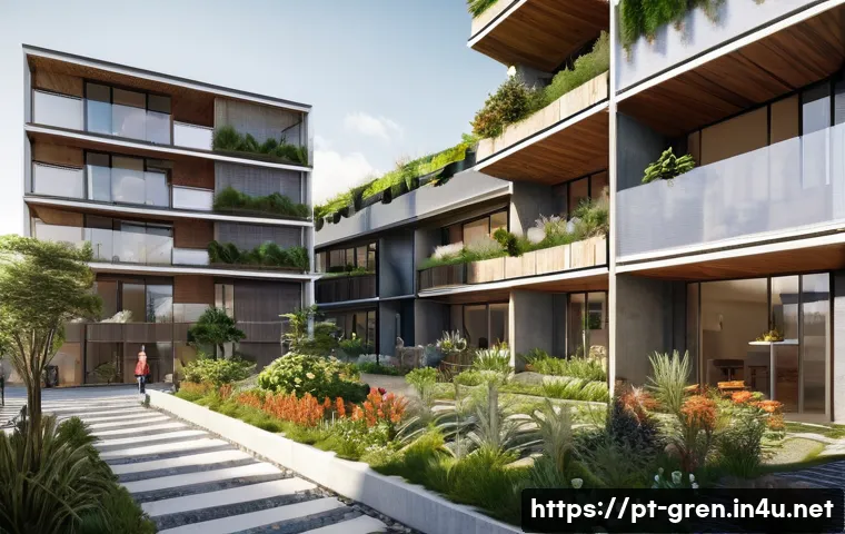 친환경 건축 실기 시험 준비 방법 - A detailed architectural visualization of a sustainable residential building in a Brazilian urban se...