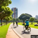 Home 19 친환경 건축과 생태계 복원 사례 - A vibrant urban park in São Paulo featuring a multifunctional green space with native Brazilian tree...