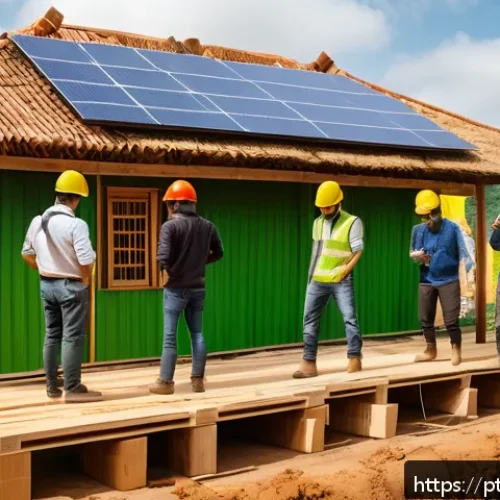 Home 17 친환경 건축 실습 교육 프로그램 추천 - A diverse group of professionals collaborating on a sustainable construction project outdoors, weari...
